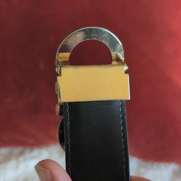 Salvatore Ferragamo Black Leather Belt with Gold Double Gancini Buckle